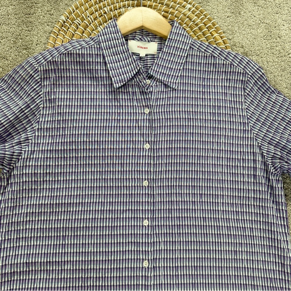 XiRENA Women’s Dawson Crinkled Button Down Shirt Longsleeve in Plaid Purple XS - Picture 4 of 14